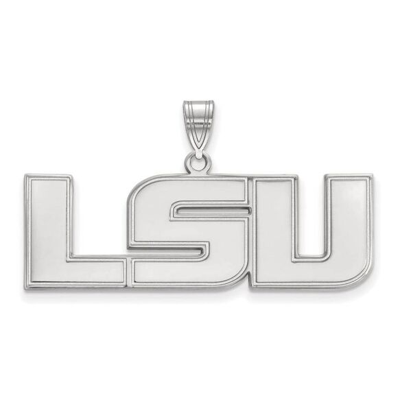 14k White Gold Louisiana State Large 'LSU' Pendant
